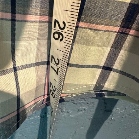 George NWT Large Short Sleeve Button Up Plaid Green Blue Casual Business Work - Picture 3 of 9